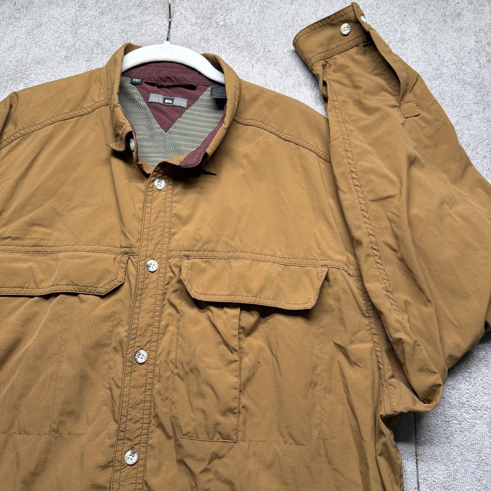 REI Mens Hiking Shirt Outdoor UPF 40 Long Sleeve Button Up Brown XL